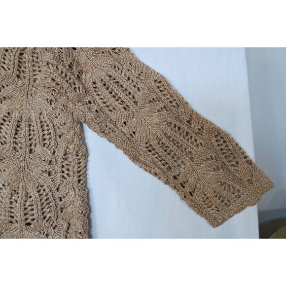 Frye Cinnamon Brown Open Knit Long Sleeve Cardigan Sweater Size Large - Picture 7 of 12